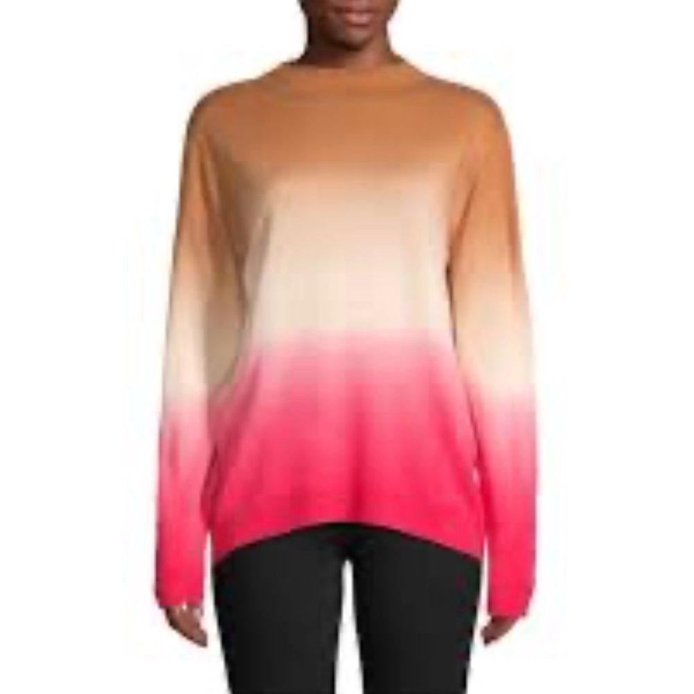 Beachlunchlounge Mock Neck Sweater in Tan Pink Ombre Size L